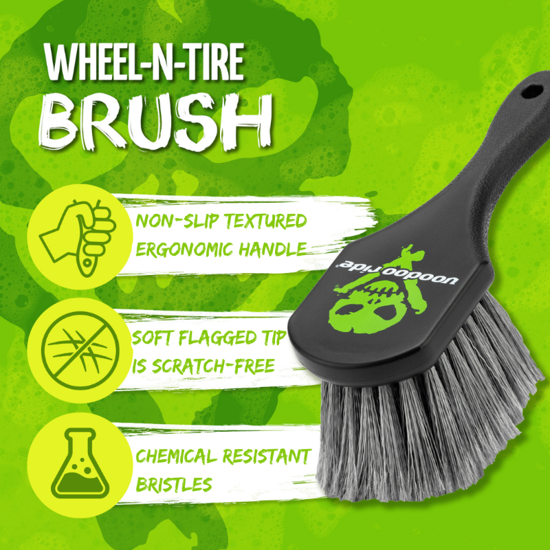 AuInLand Car Wheel Cleaner Brush Kit, 1 Wire Flocking Wheel Cleaning Brush,  1 Rim Wash Brush, 1 Contoured Scrub Tire Shine Brush Used for Washing